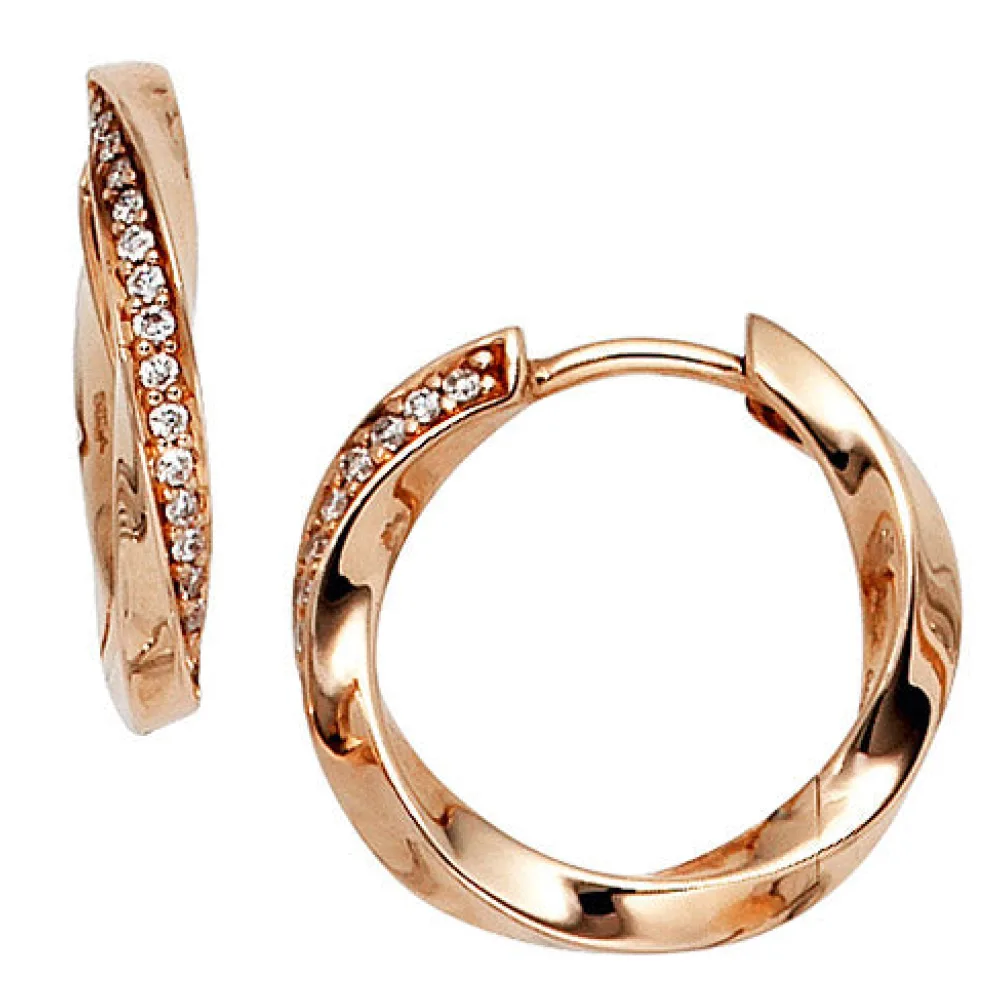 Creolen 585 Gold Rotgold 30 Diamanten Brillanten Ohrringe Rotgoldcreolen