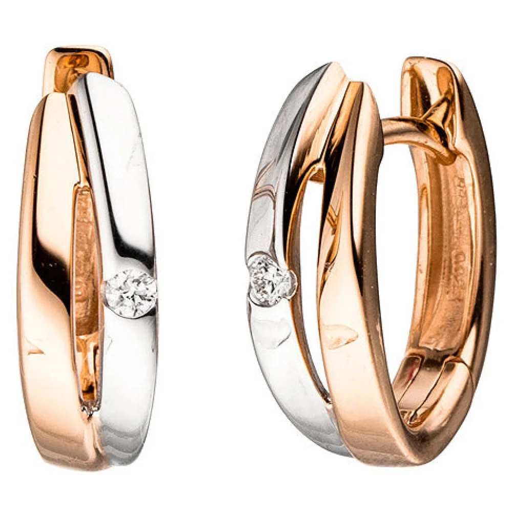 Creolen 585 Gold Rotgold bicolor 2 Diamanten Brillanten Ohrringe Goldcreolen
