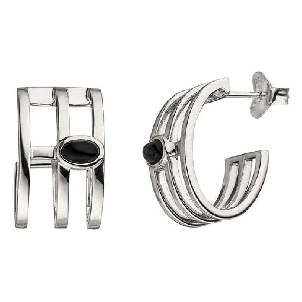 Halbcreolen 925 Sterling Silber 2 Onyxe Ohrringe Creolen Silberohrringe
