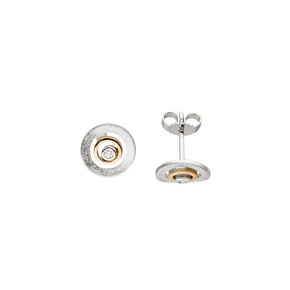 Ohrstecker 585 Gold Rotgold bicolor eismatt 2 Diamanten Brillanten Ohrringe