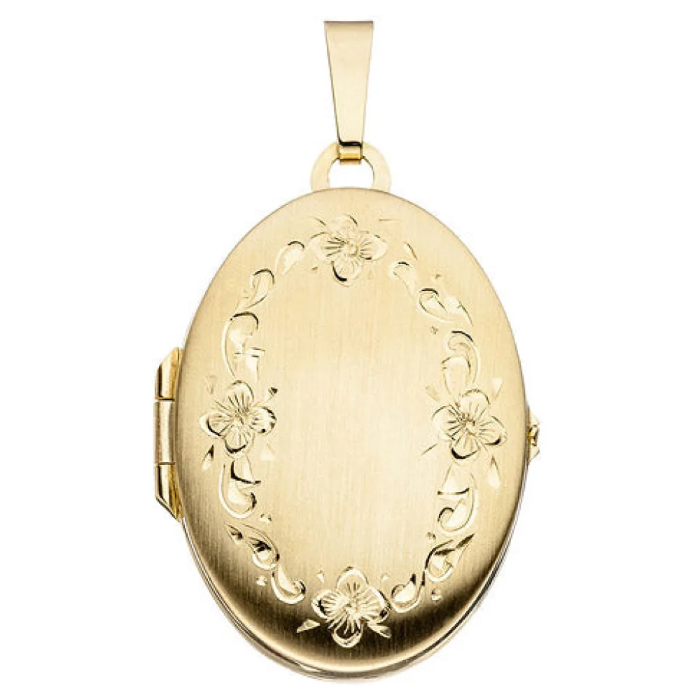 Medaillon oval 333 Gold Gelbgold mattiert Anhänger zum Öffnen