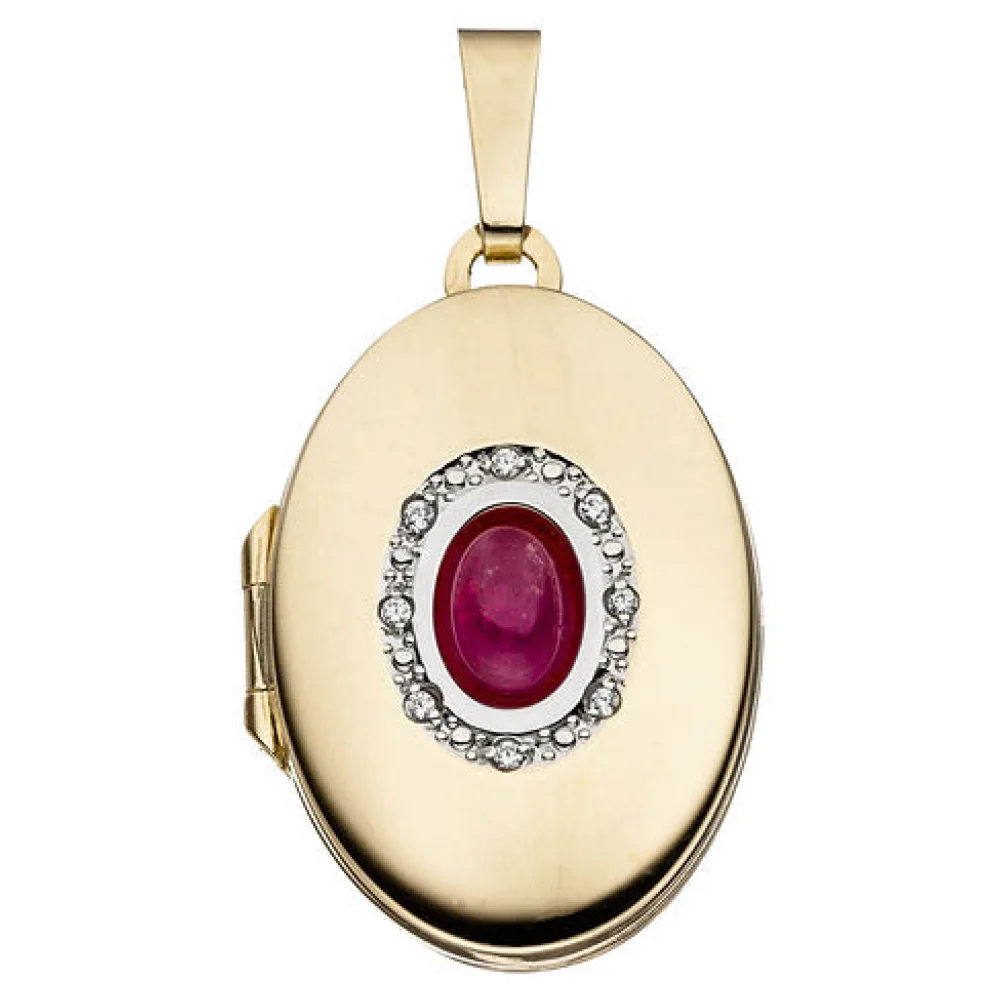 Medaillon oval 333 Gold Gelbgold Zirkonia 1 Rubin pink zum Öffnen für 2 Fotos