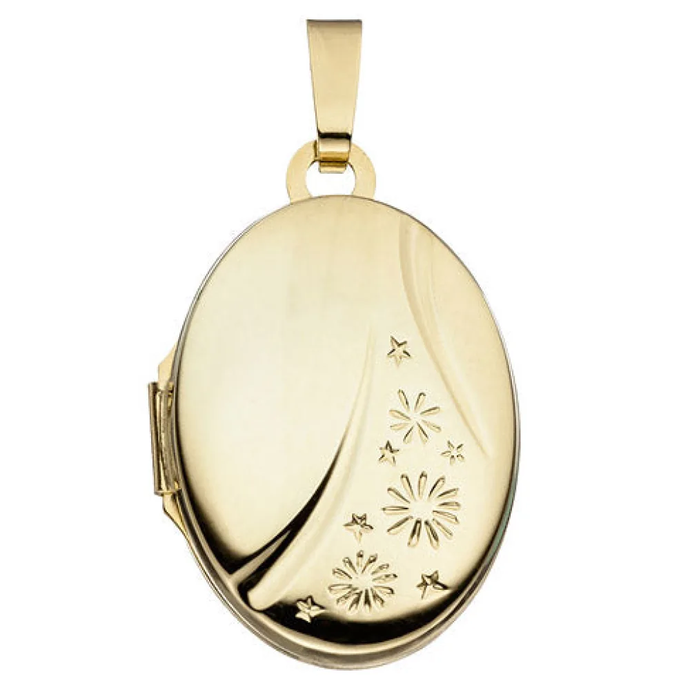 Medaillon oval 585 Gold Gelbgold Anhänger zum Öffnen