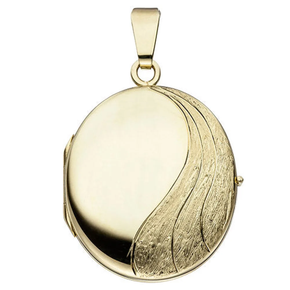 Medaillon oval 585 Gold Gelbgold mattiert Anhänger zum Öffnen
