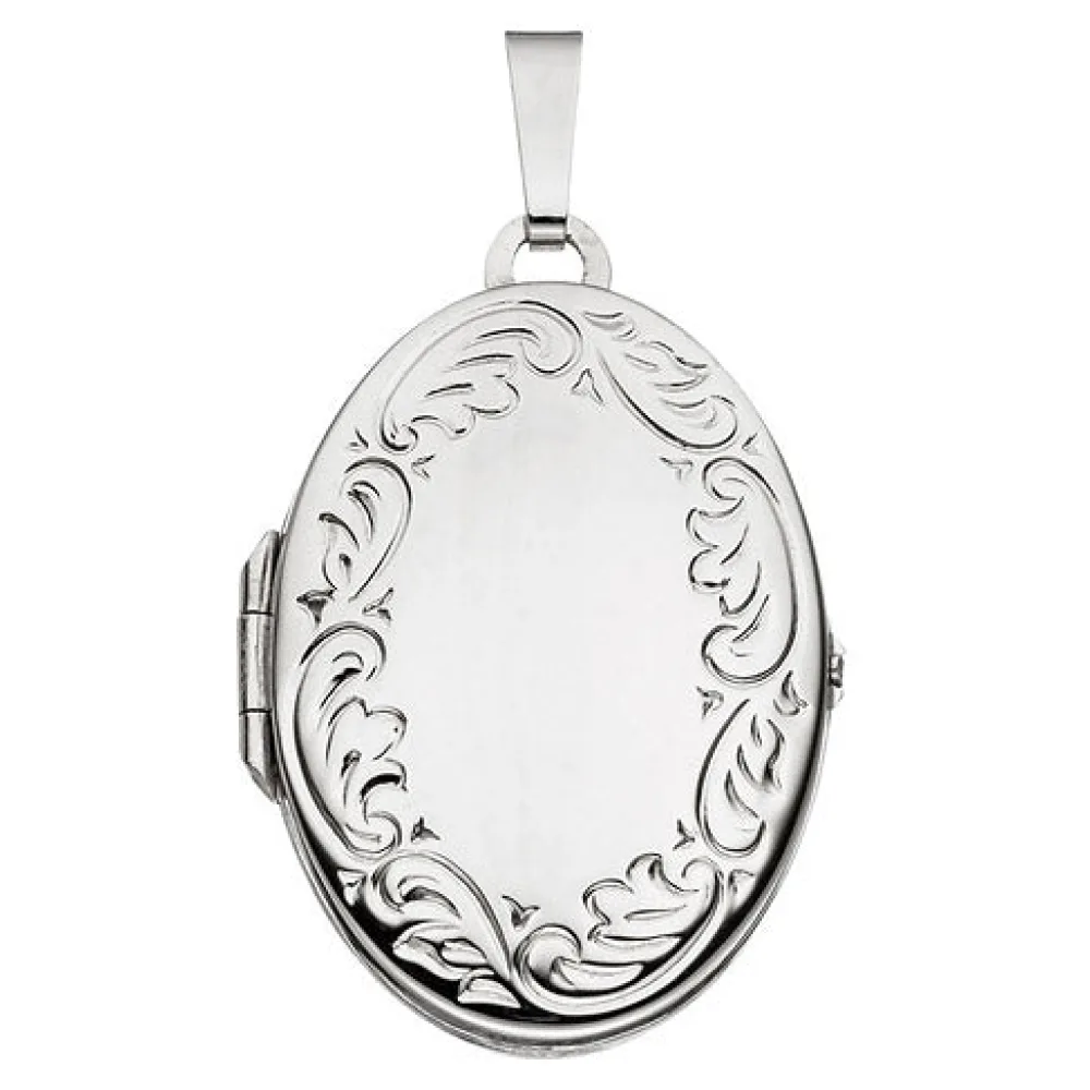 Medaillon oval 585 Gold Weißgold Anhänger zum Öffnen
