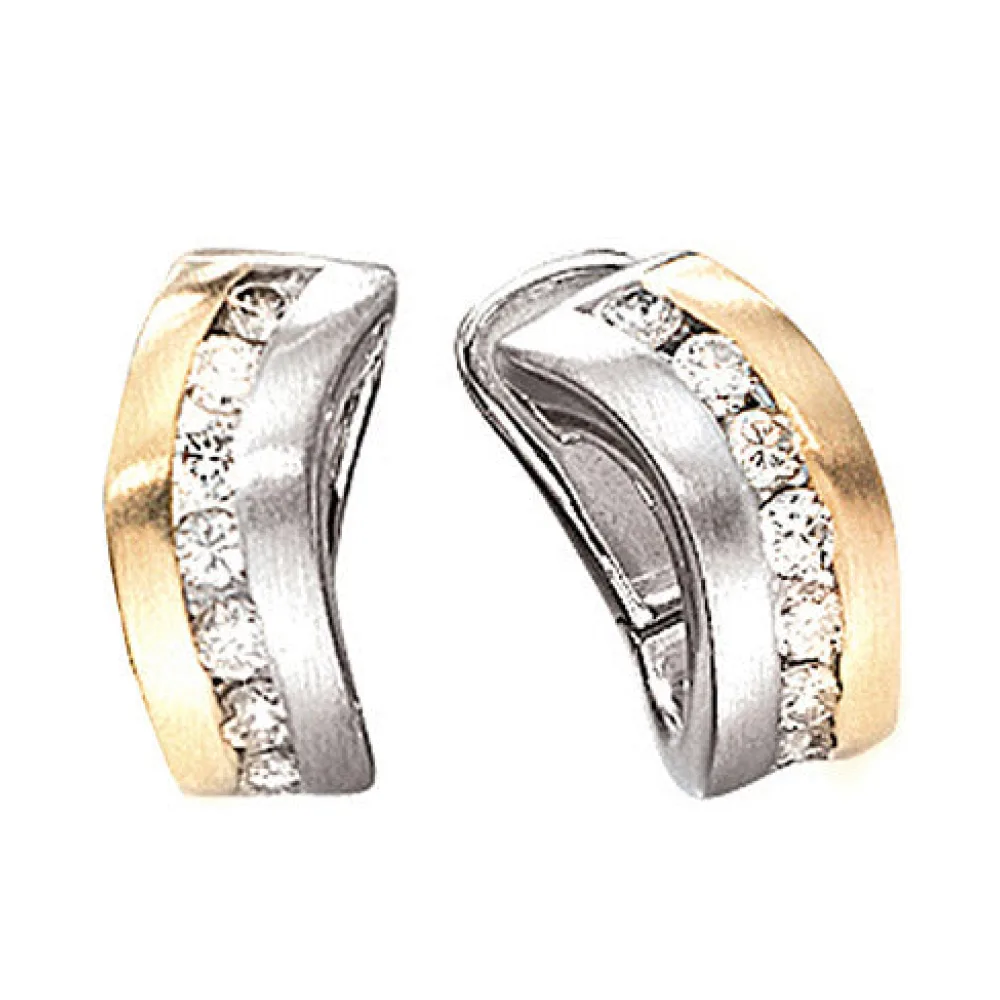 Creolen 585 Gold Weißgold Gelbgold bicolor matt 16 Diamanten Brillanten Ohrringe