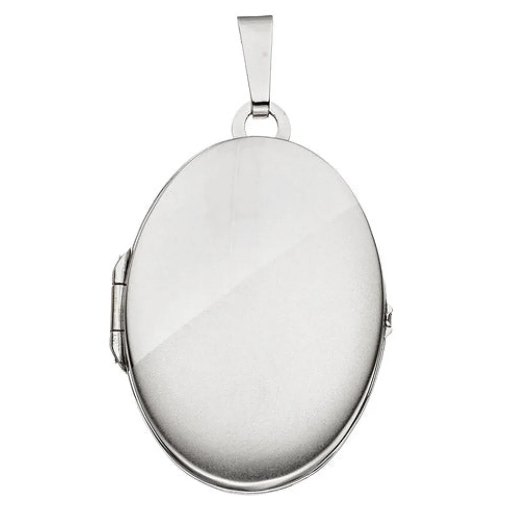 Medaillon oval 585 Gold Weißgold mattiert Anhänger zum Öffnen