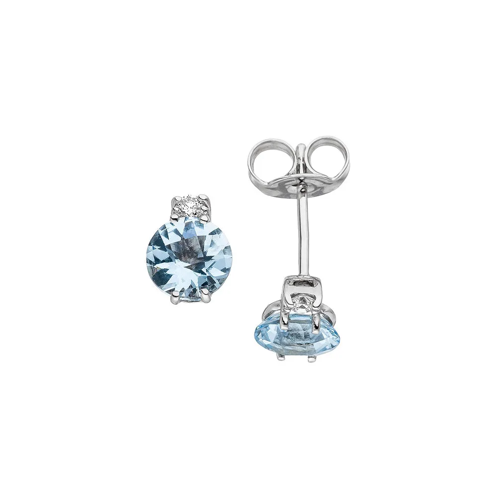 Ohrstecker 585 Weißgold 2 Diamanten Brillanten 2 Aquamarine hellblau blau