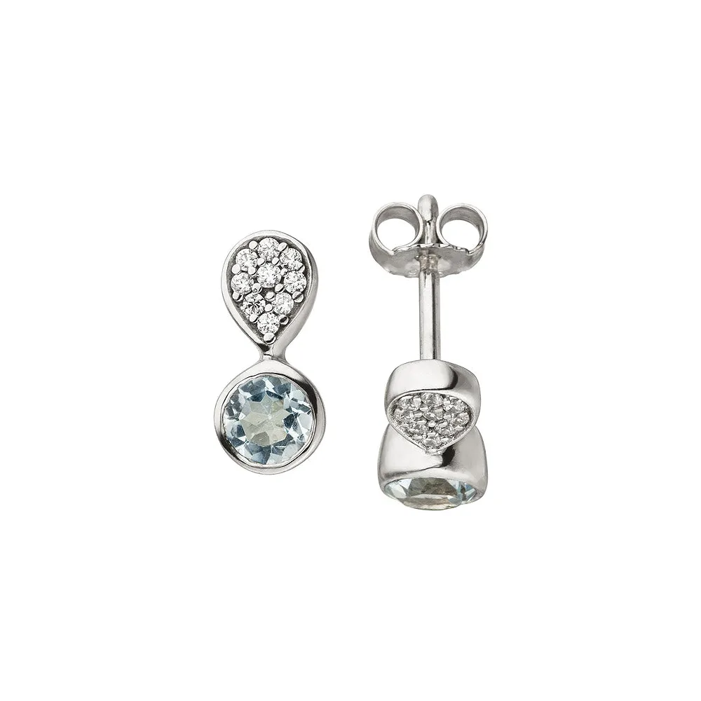 Ohrstecker 925 Silber 18 Zirkonia 2 Blautopase hellblau blau Ohrringe