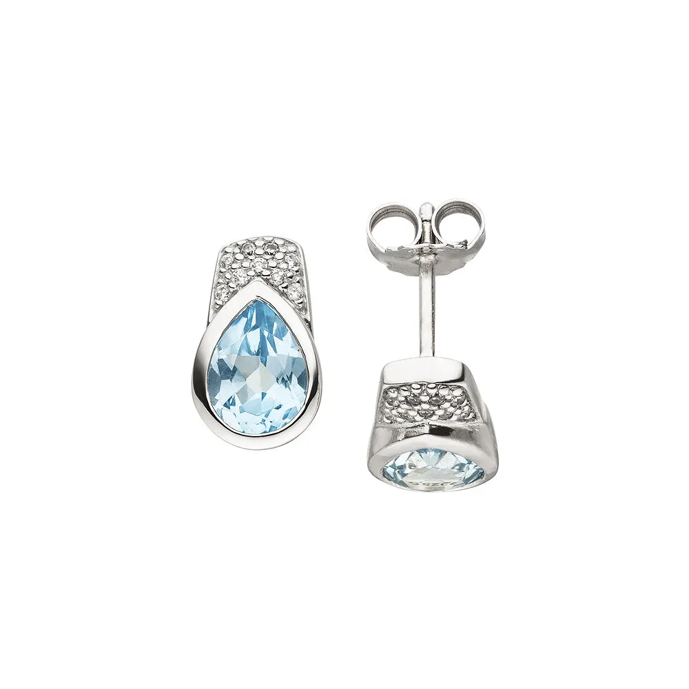 Ohrstecker 925 Silber 2 Blautopase hellblau blau 18 Zirkonia Ohrringe