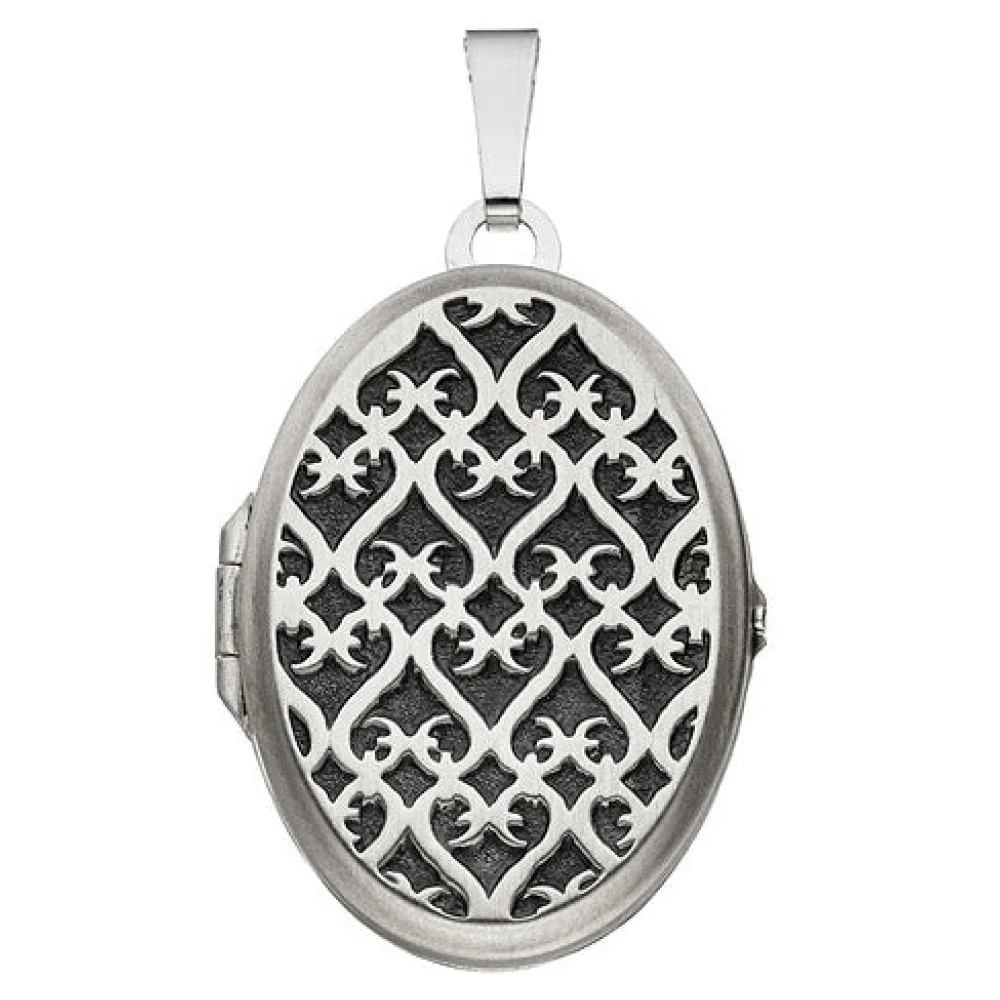 Medaillon oval 925 Sterling Silber rhodiniert mattiert Anhänger zum Öffnen
