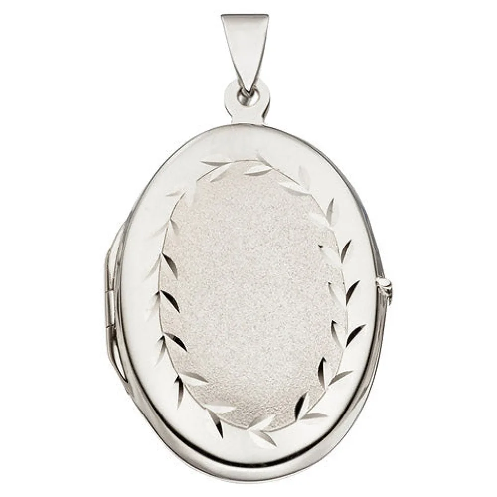 Medaillon oval 925 Sterling Silber rhodiniert mattiert Anhänger zum Öffnen
