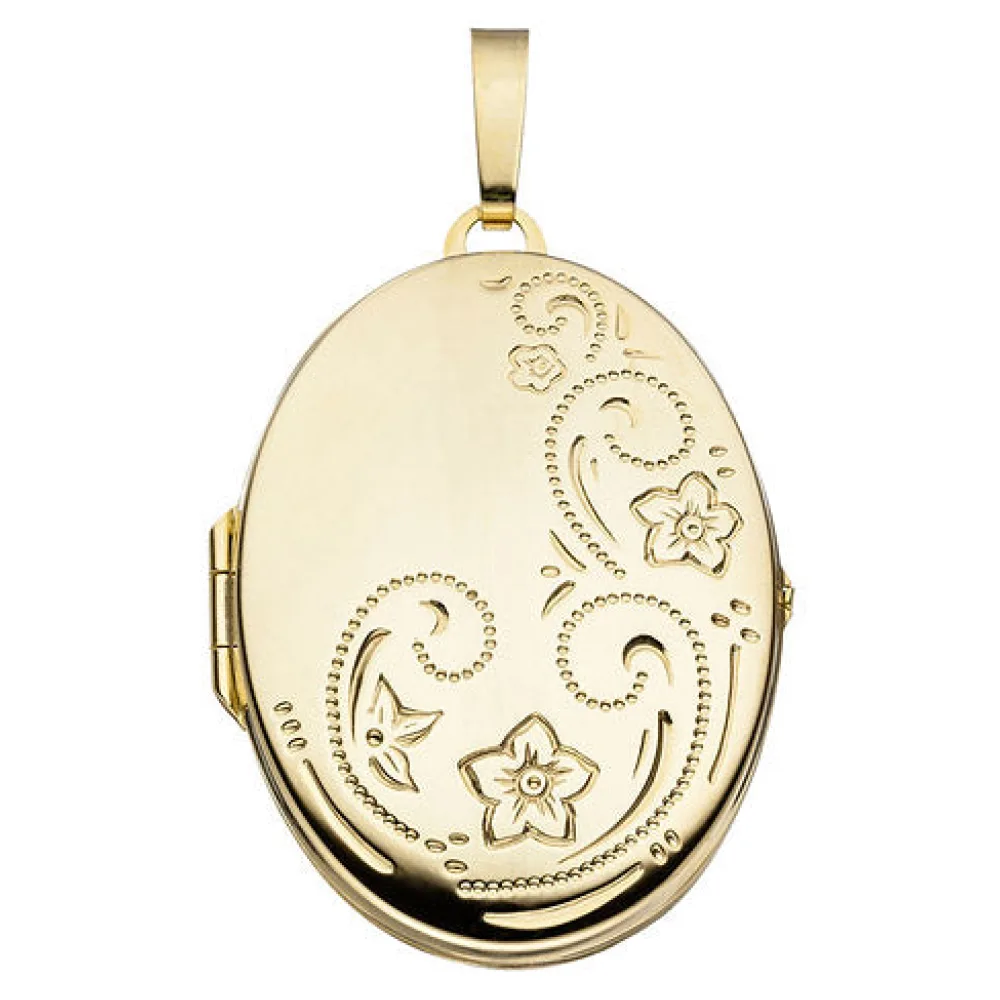 Medaillon oval Blumen 333 Gold Gelbgold Anhänger zum Öffnen
