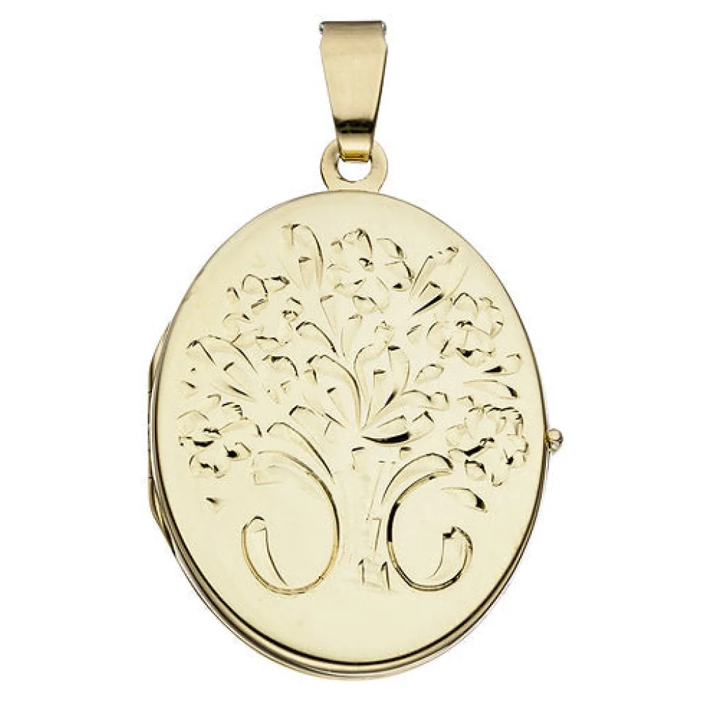 Medaillon oval Blumen 585 Gold Gelbgold Anhänger zum Öffnen