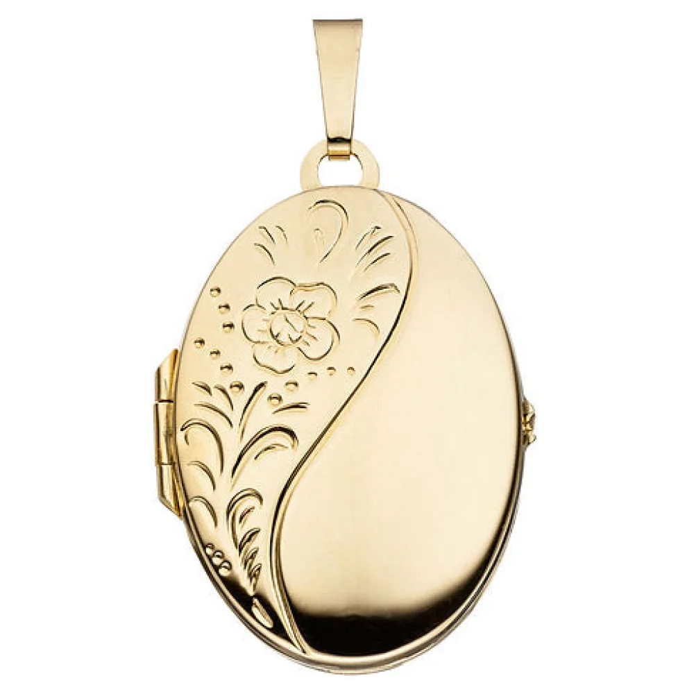 Medaillon oval Blumen 925 Sterling Silber gold vergoldet Anhänger zum Öffnen