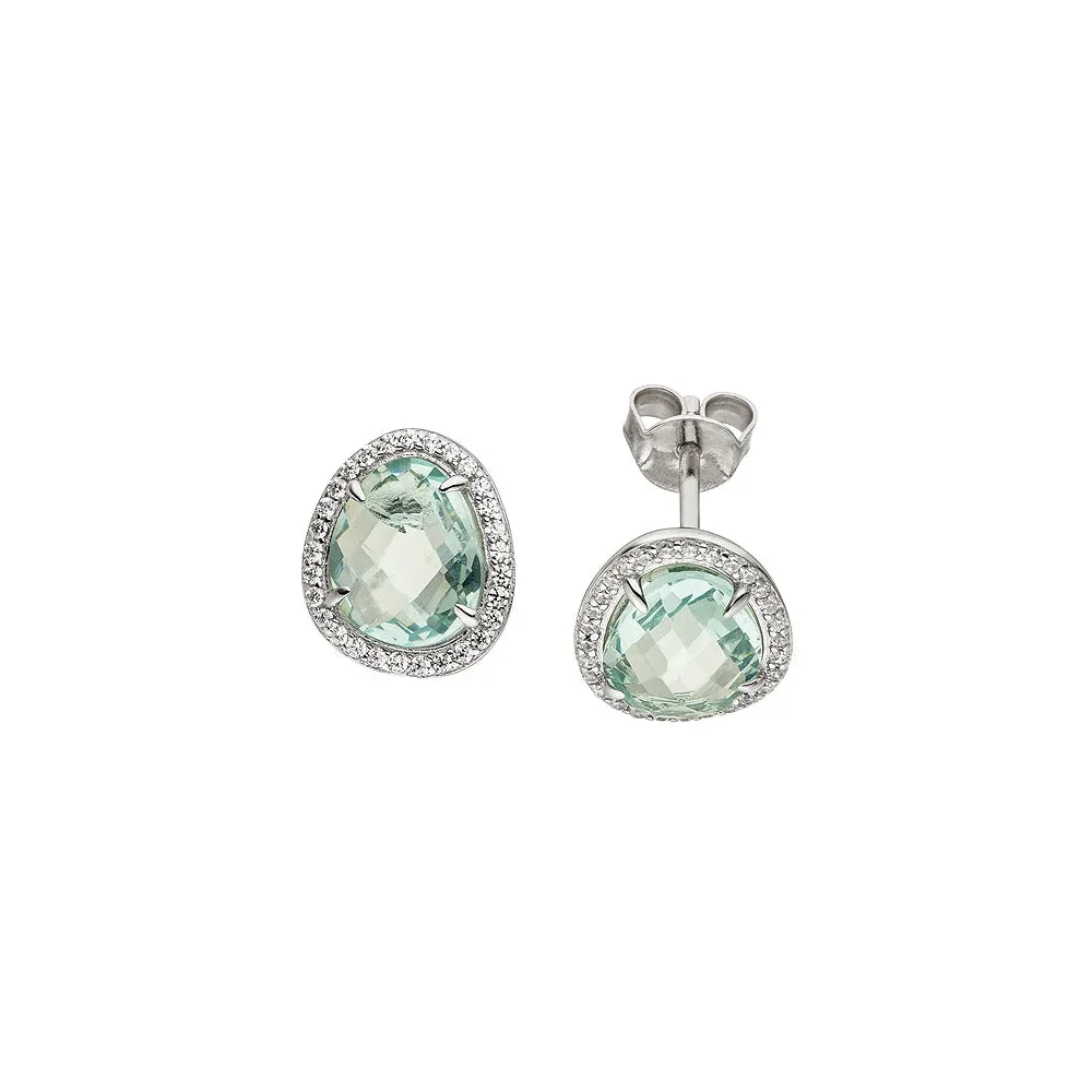 Ohrstecker 925 Sterling Silber 2 Glassteine hellblau blau 58 Zirkonia Ohrringe