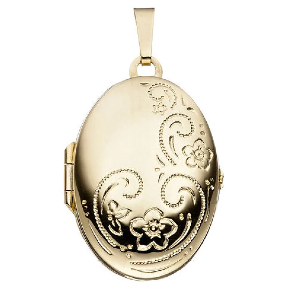 Medaillon oval für 2 Fotos 333 Gold Gelbgold Anhänger zum Öffnen