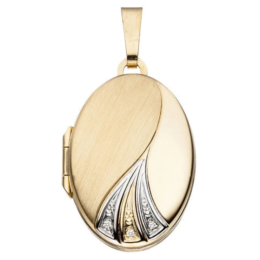 Medaillon oval für 2 Fotos 333 Gold Gelbgold bicolor matt Anhänger zum Öffnen