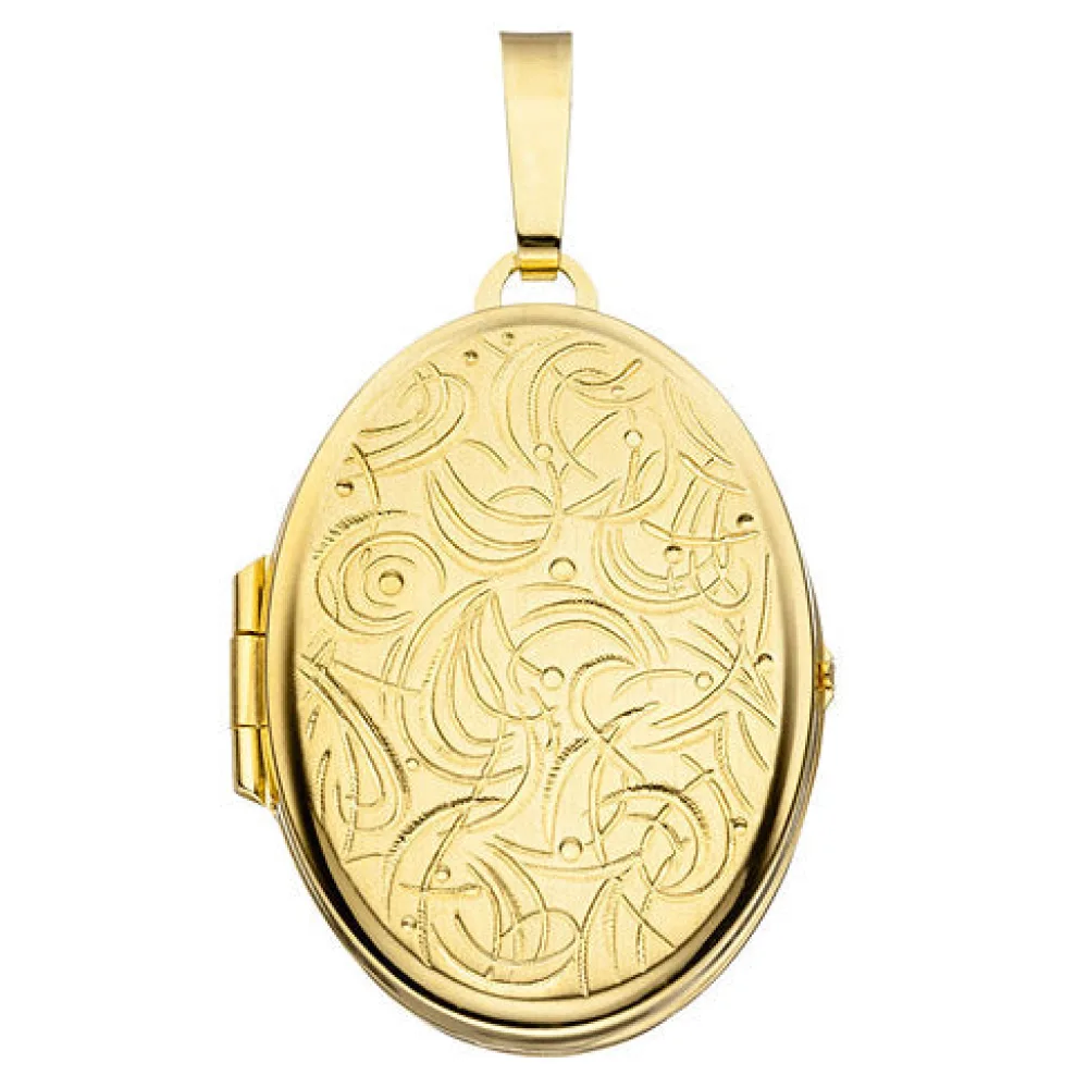 Medaillon oval für 2 Fotos 333 Gold Gelbgold matt Anhänger zum Öffnen