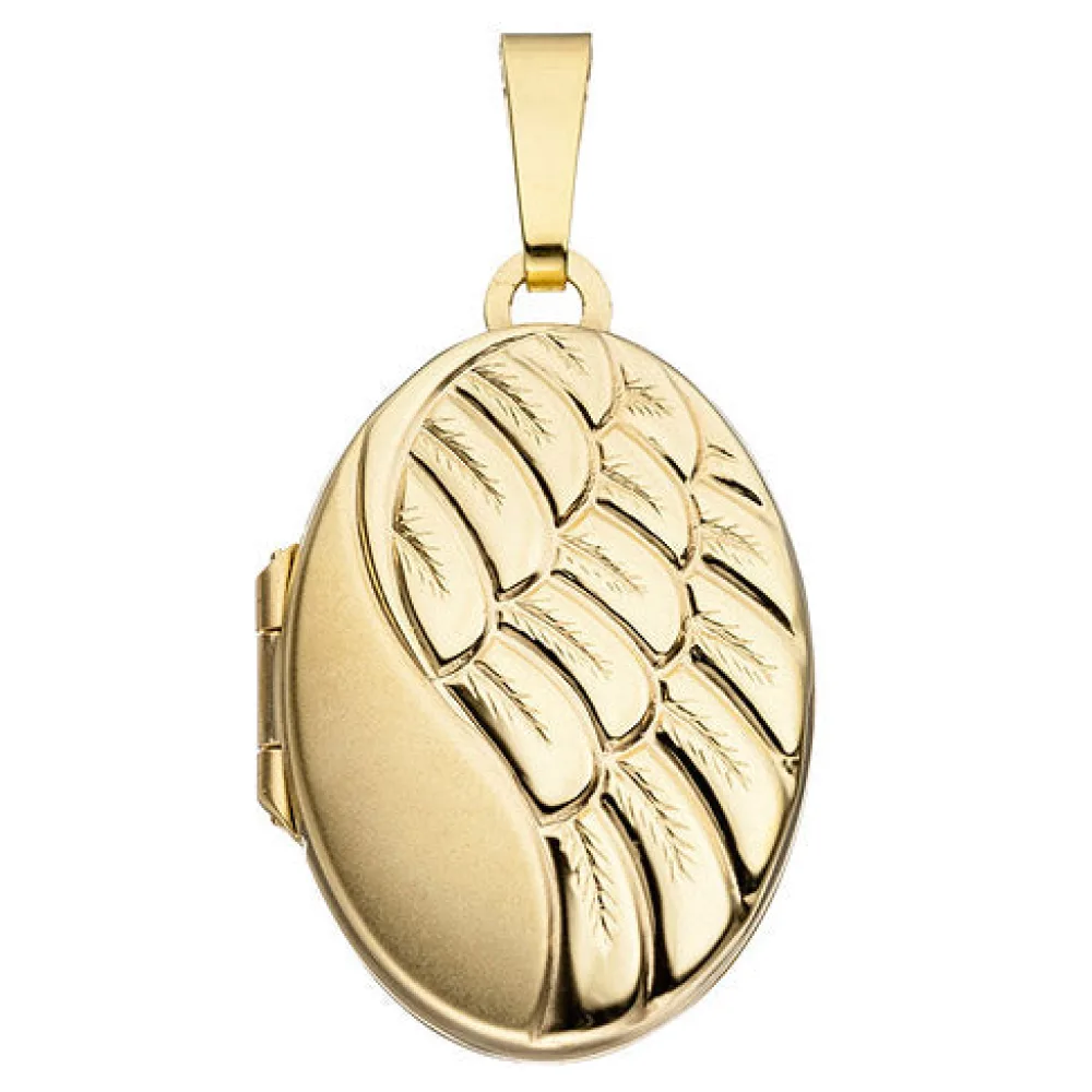 Medaillon oval für 2 Fotos 333 Gold Gelbgold matt Anhänger zum Öffnen