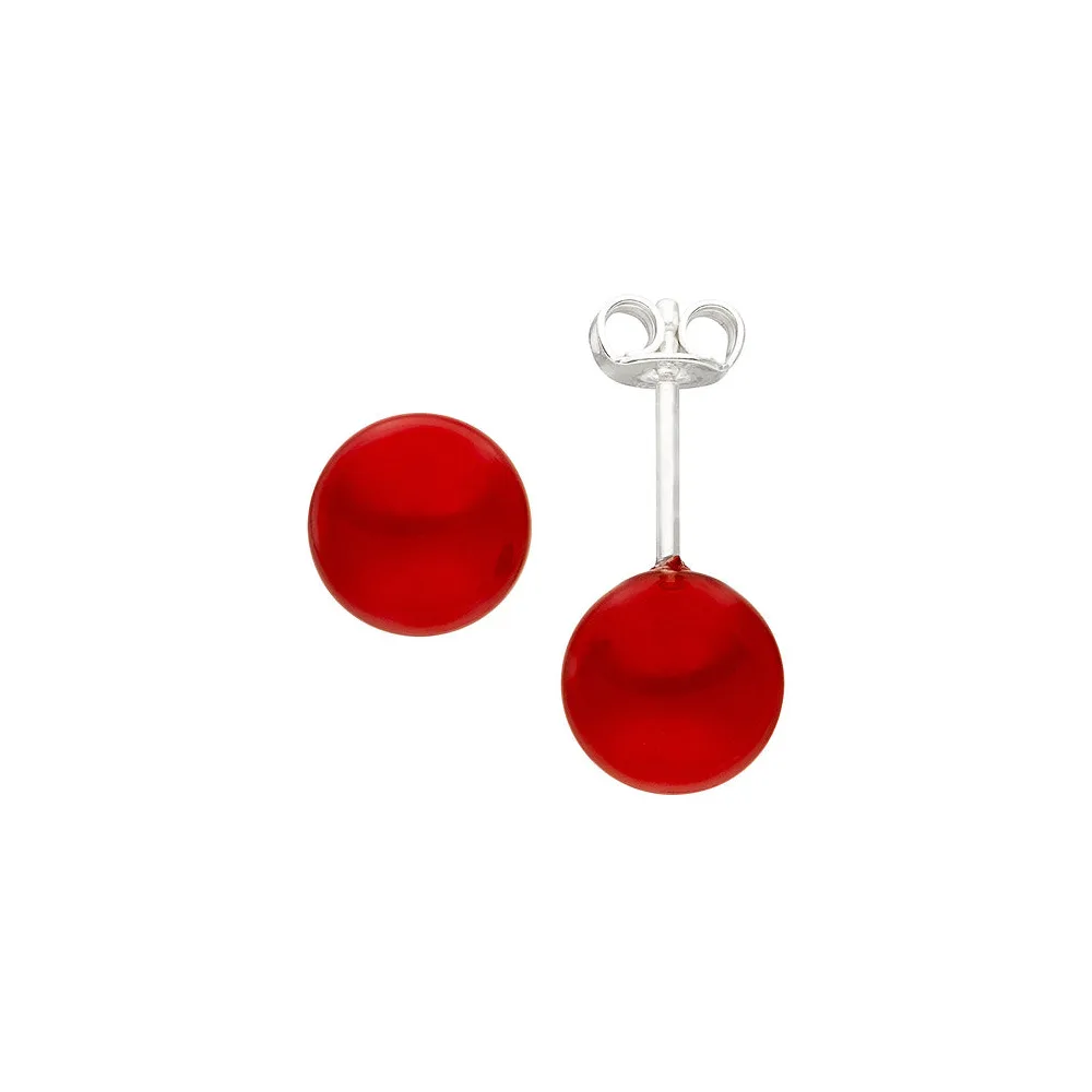 Ohrstecker 925 Sterling Silber 2 Muschelkern Perlen rot 8 mm Perlenohrstecker