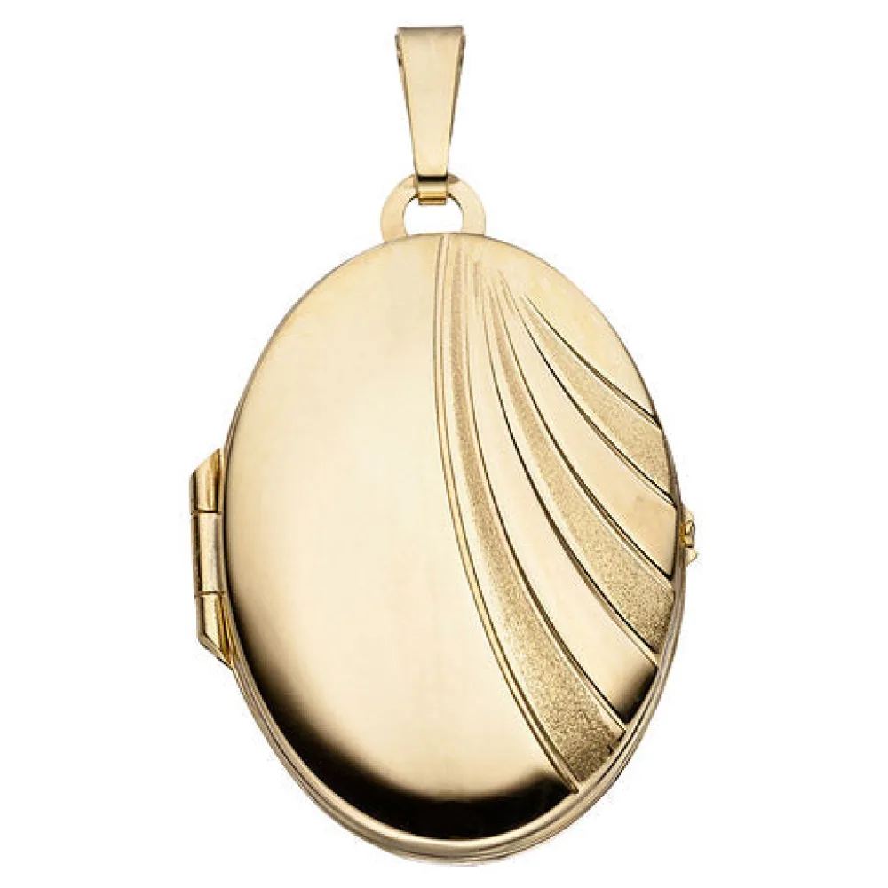 Medaillon oval für 2 Fotos 333 Gold Gelbgold matt Anhänger zum Öffnen