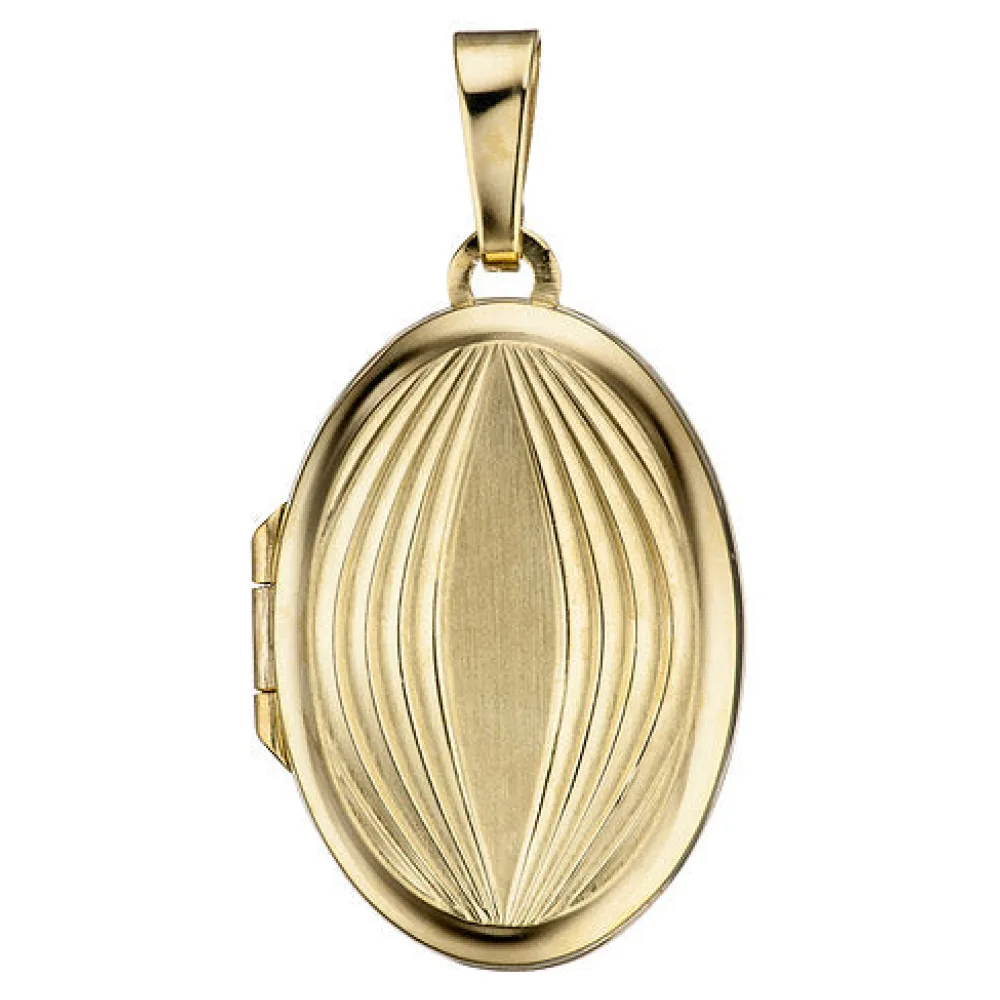 Medaillon oval für 2 Fotos 585 Gold Gelbgold matt Anhänger zum Öffnen