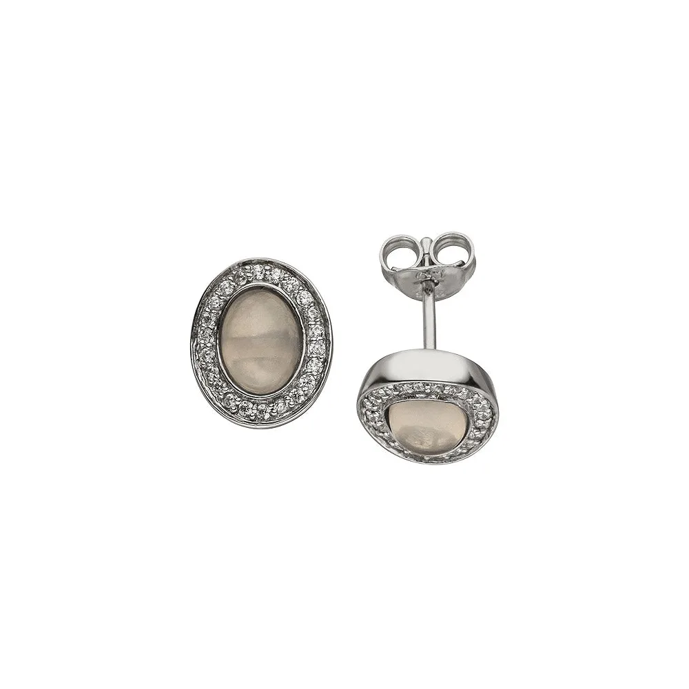 Ohrstecker 925 Sterling Silber 2 Rosenquarze 44 Zirkonia Ohrringe Silberohrringe
