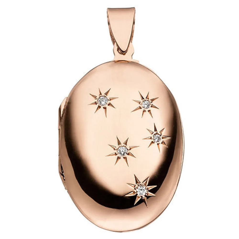 Medaillon oval für 2 Fotos 925 Silber rotgold vergoldet 5 Zirkonia zum Öffnen