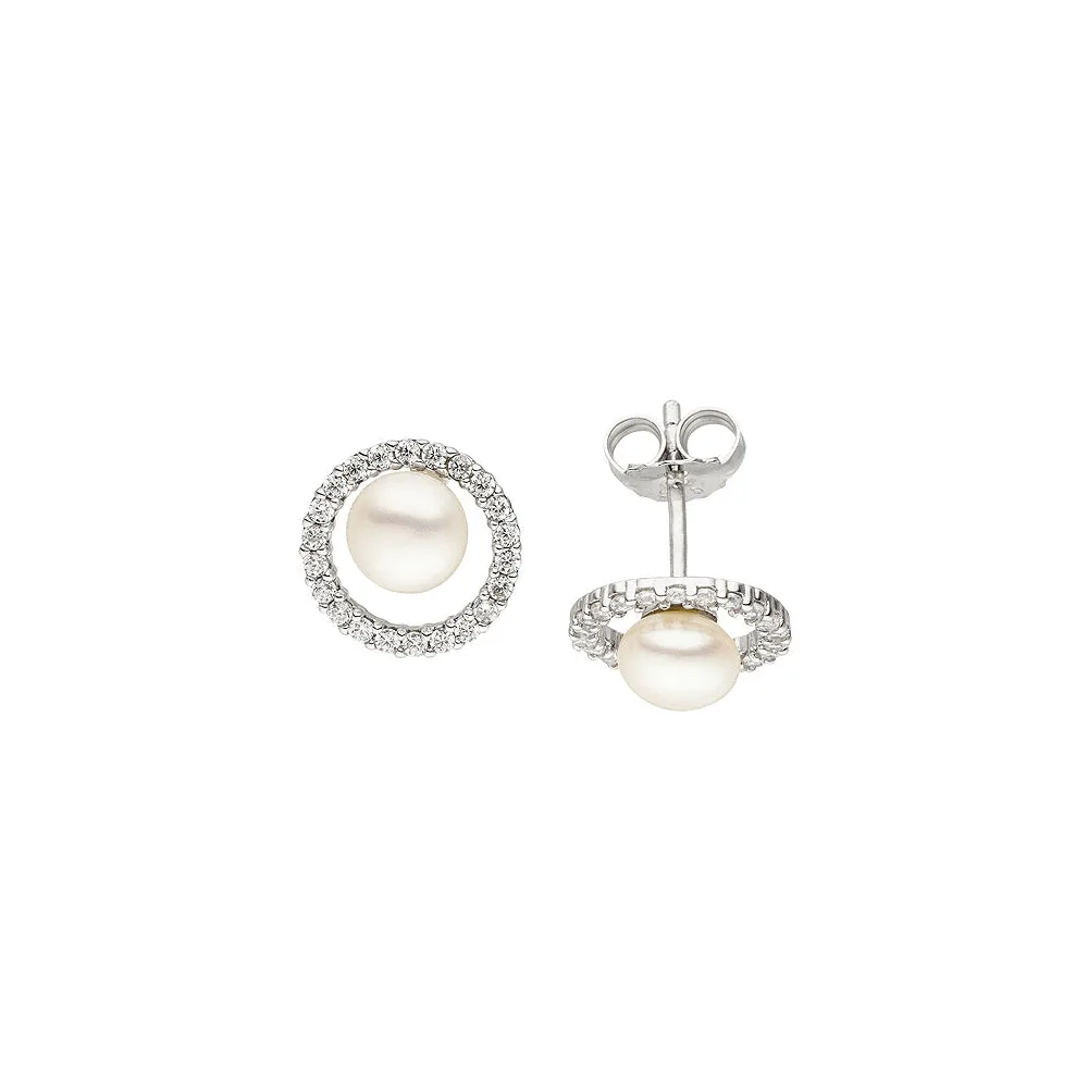 Ohrstecker 925 Sterling Silber 2 Süßwasser Perlen 44 Zirkonia Ohrringe