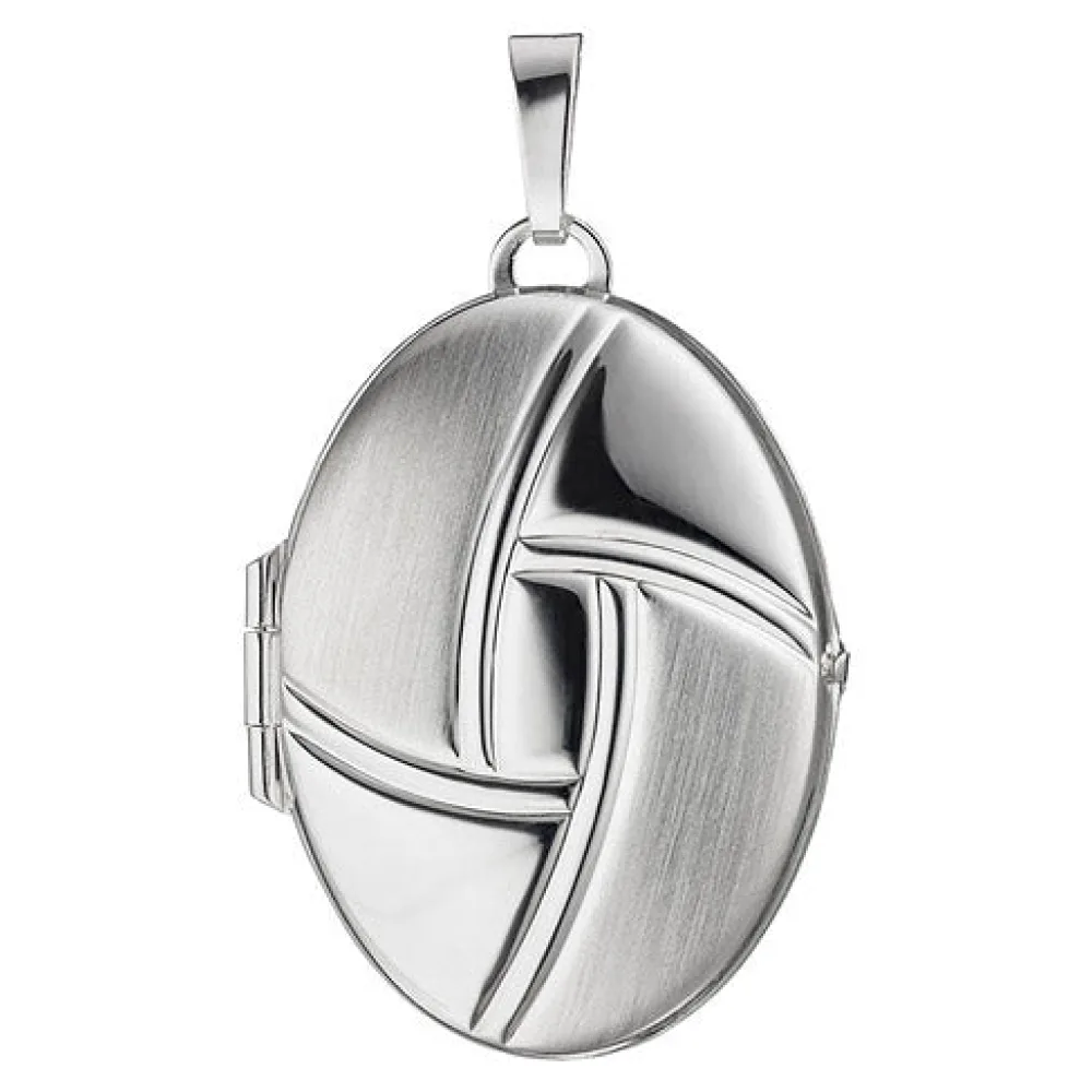 Medaillon oval für 2 Fotos 925 Sterling Silber matt Anhänger zum Öffnen