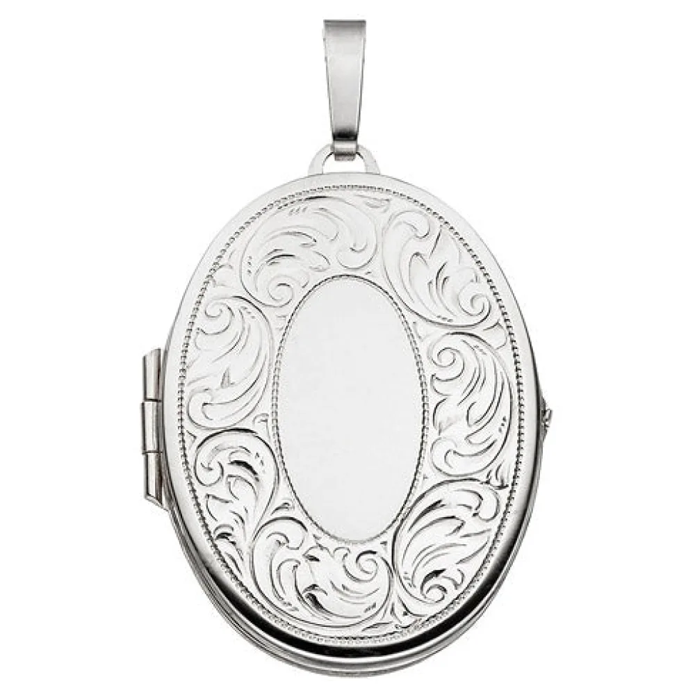 Medaillon oval für 2 Fotos 925 Sterling Silber matt Anhänger zum Öffnen
