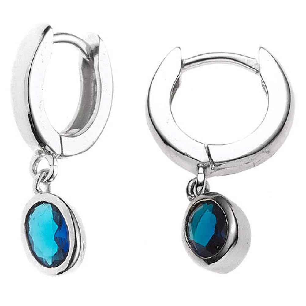 Creolen 925 Silber 2 Zirkonia blau Ohrringe Silberohrringe Silbercreolen