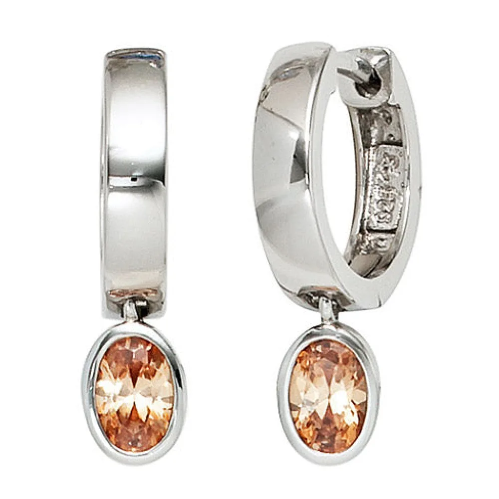Creolen 925 Silber 2 Zirkonia champagner Ohrringe Silberohrringe Silbercreolen