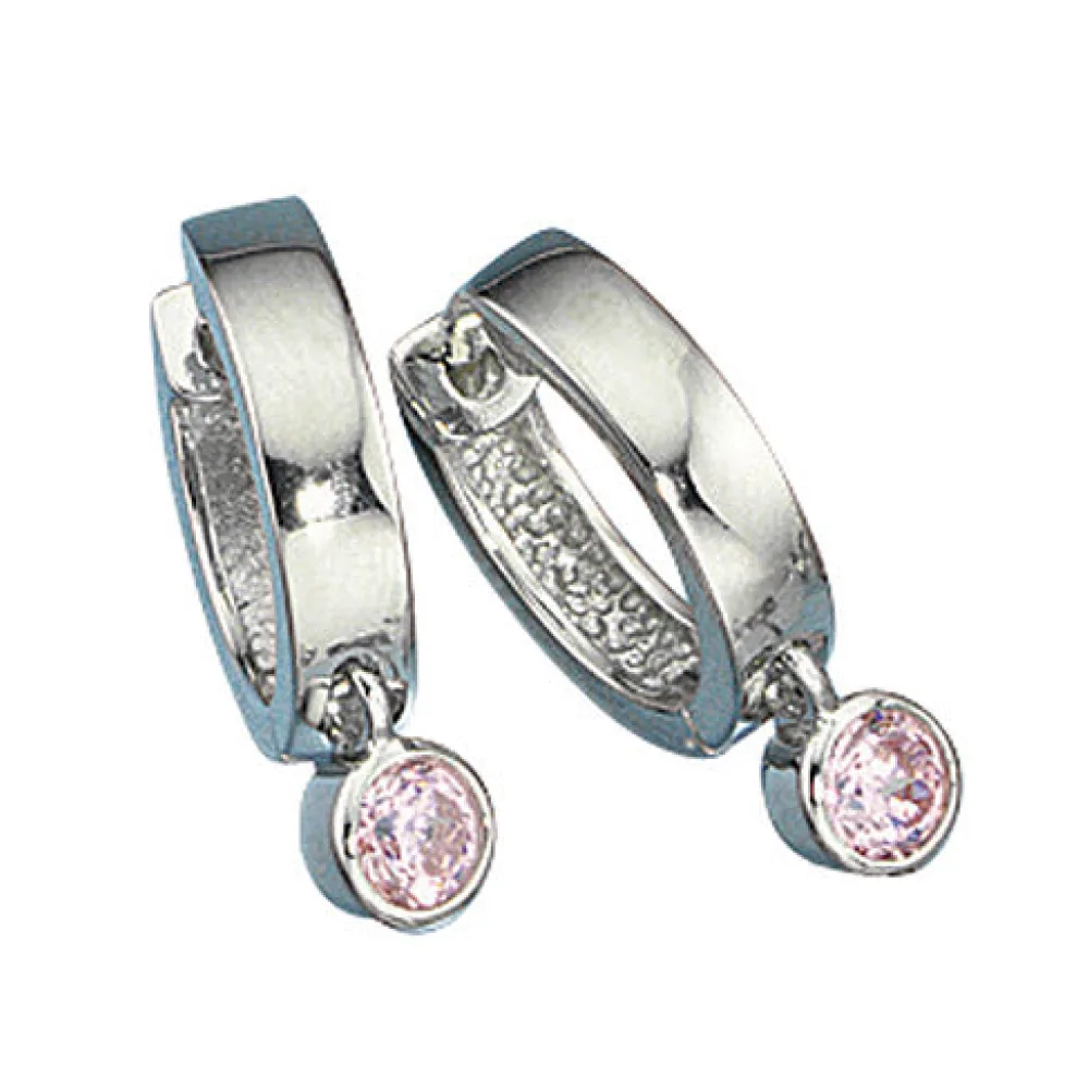 Creolen 925 Silber 2 Zirkonia rosa rosé Ohrringe Silberohrringe Silbercreolen