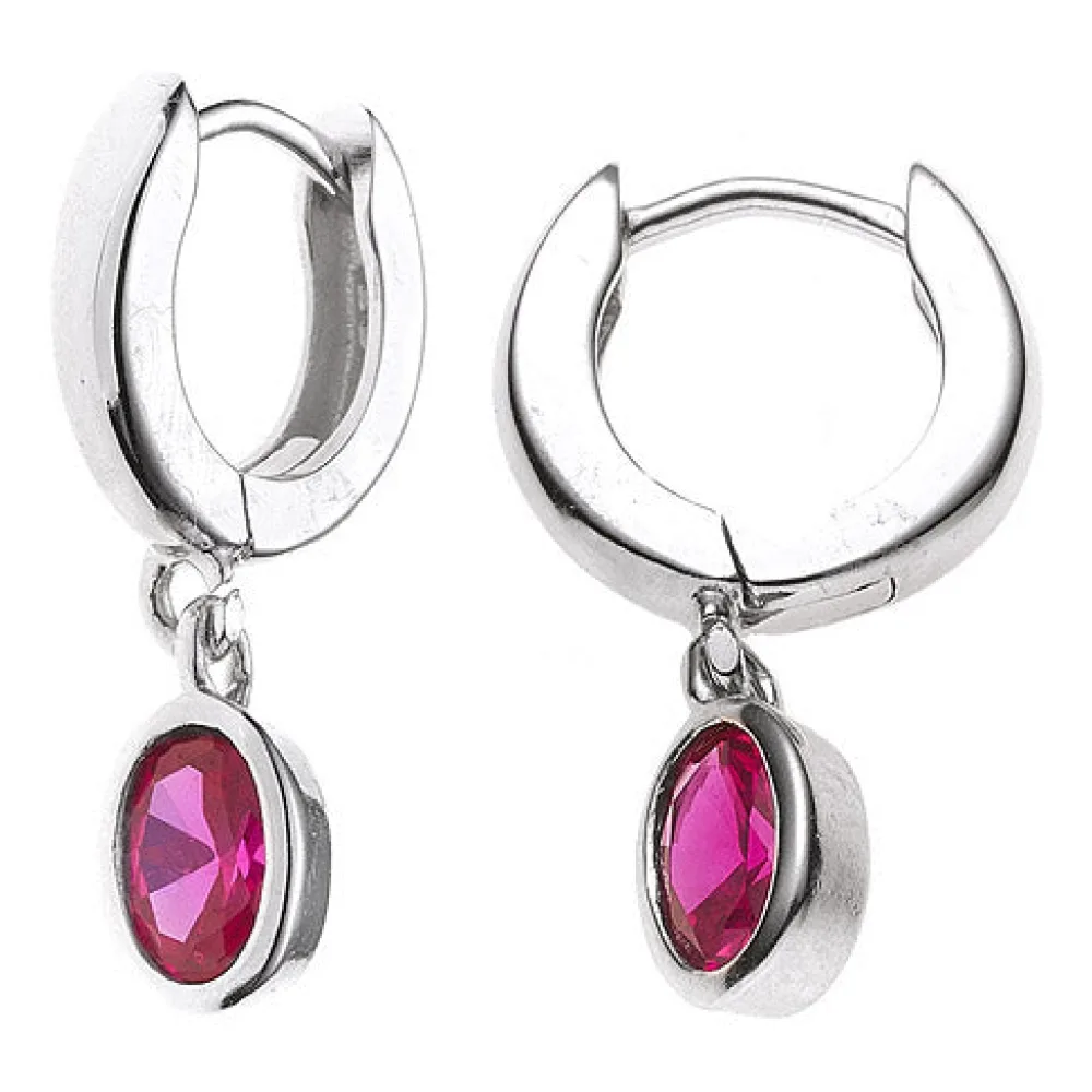 Creolen 925 Silber 2 Zirkonia rot Ohrringe Silberohrringe Silbercreolen