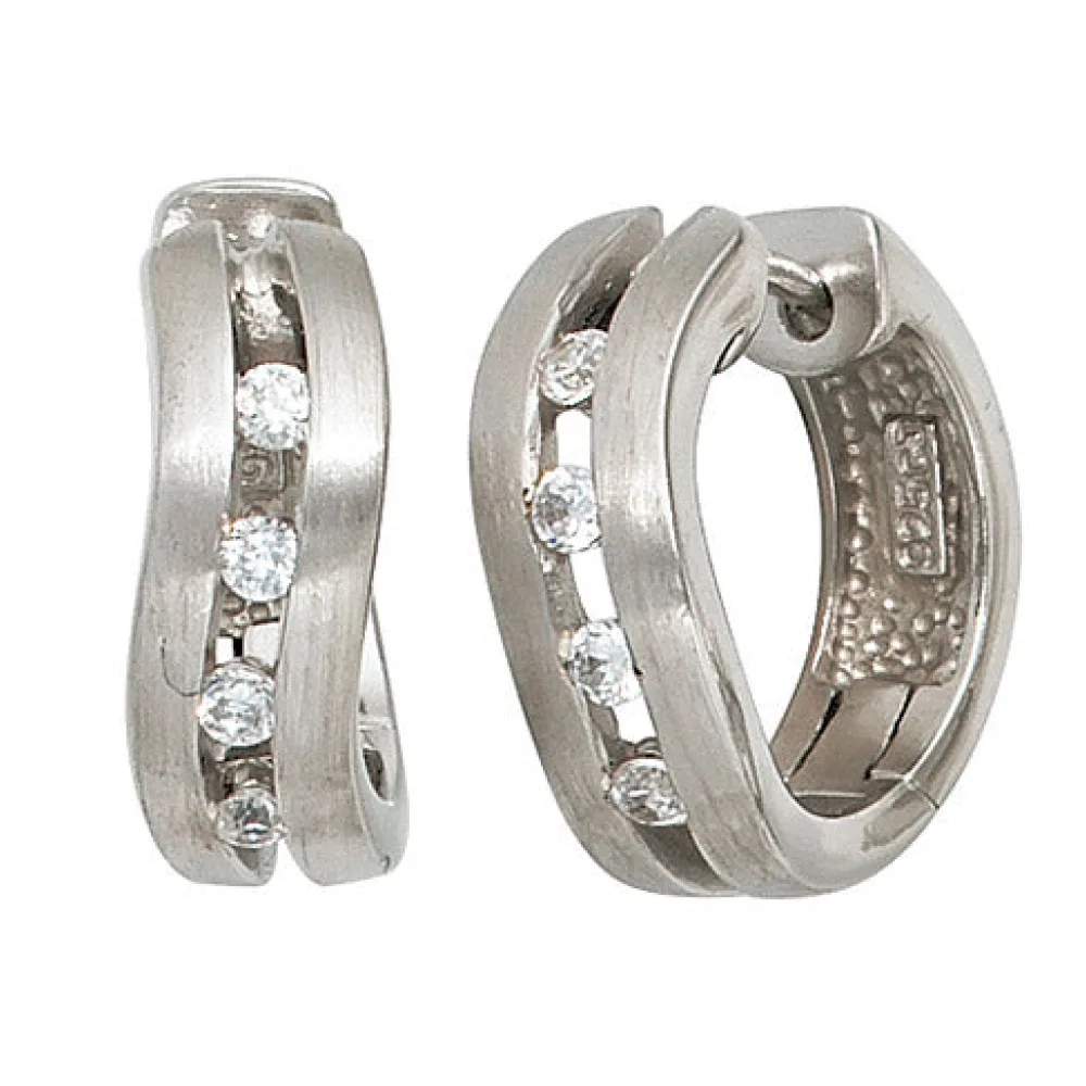 Creolen 925 Silber mattiert 8 Zirkonia Ohrringe Silberohrringe Silbercreolen
