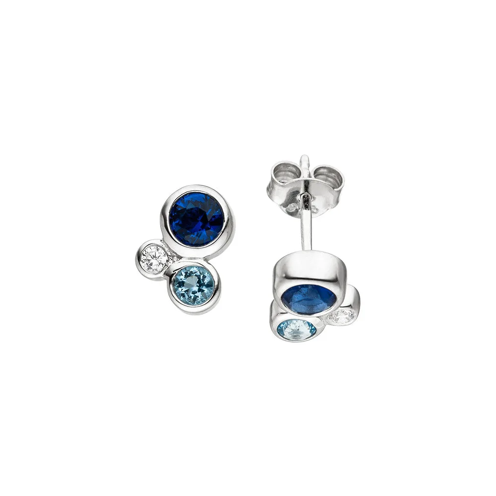 Ohrstecker 925 Sterling Silber 6 Zirkonia blau weiß Ohrringe Silberohrstecker
