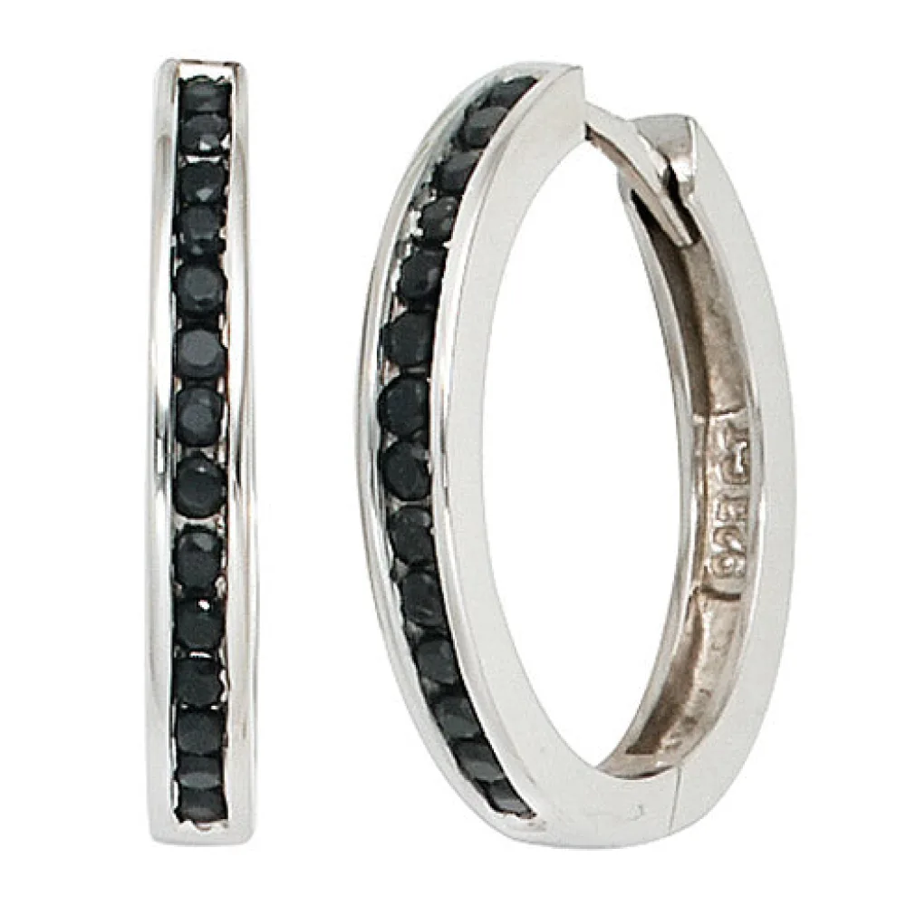 Creolen 925 Silber mit Zirkonia schwarz Ohrringe Silberohrringe Silbercreolen