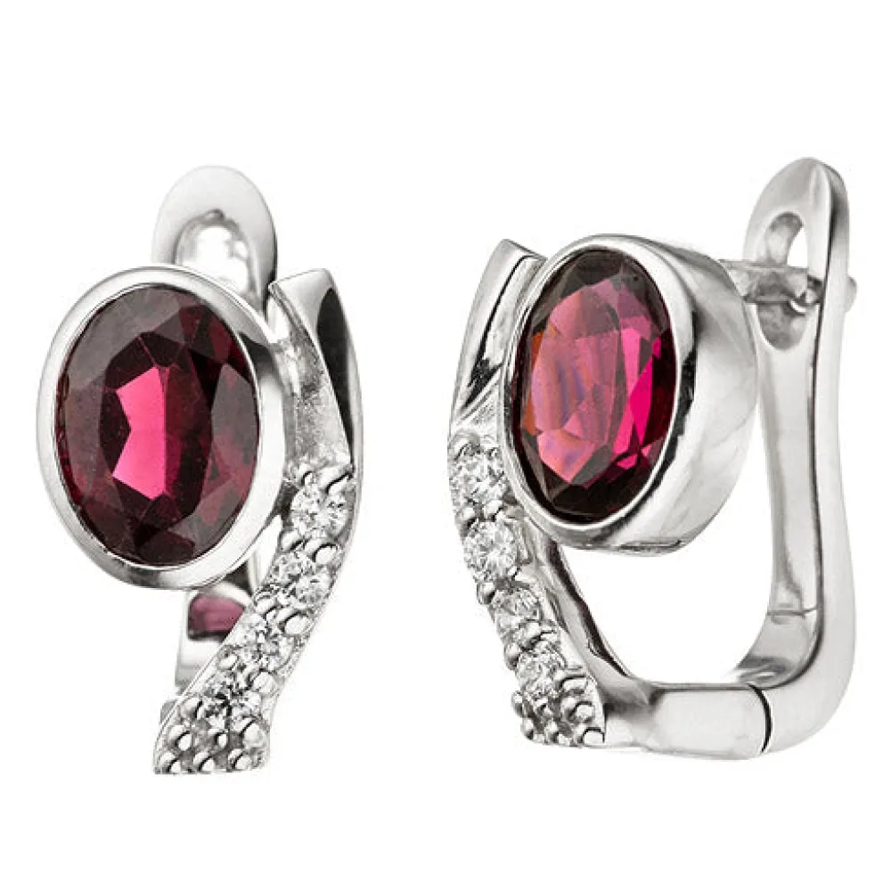 Creolen 925 Sterling Silber 2 Granate rot und Zikonia Ohrringe Granatohrringe