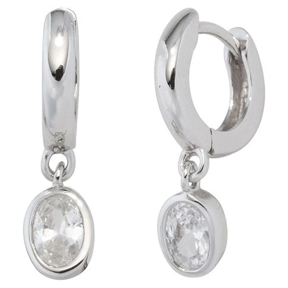 Creolen 925 Sterling Silber 2 weiße Zirkonia Ohrringe Ohrhänger Silberohrringe