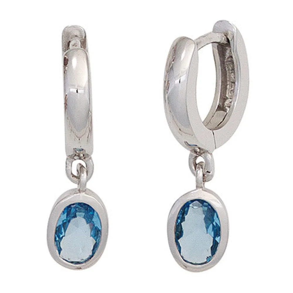 Creolen 925 Sterling Silber 2 Zirkonia hellblau blau Ohrringe Silbercreolen