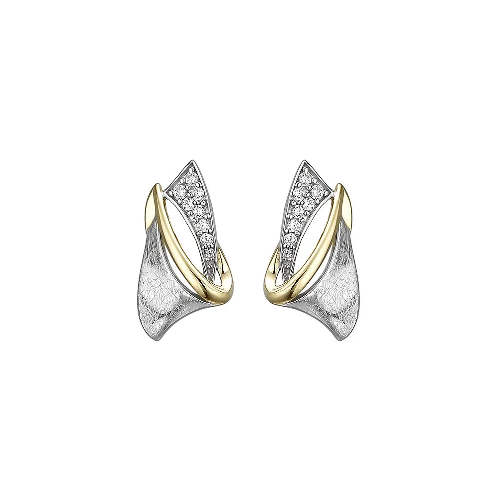 Ohrstecker 925 Sterling Silber bicolor vergoldet eismatt 16 Zirkonia Ohrringe