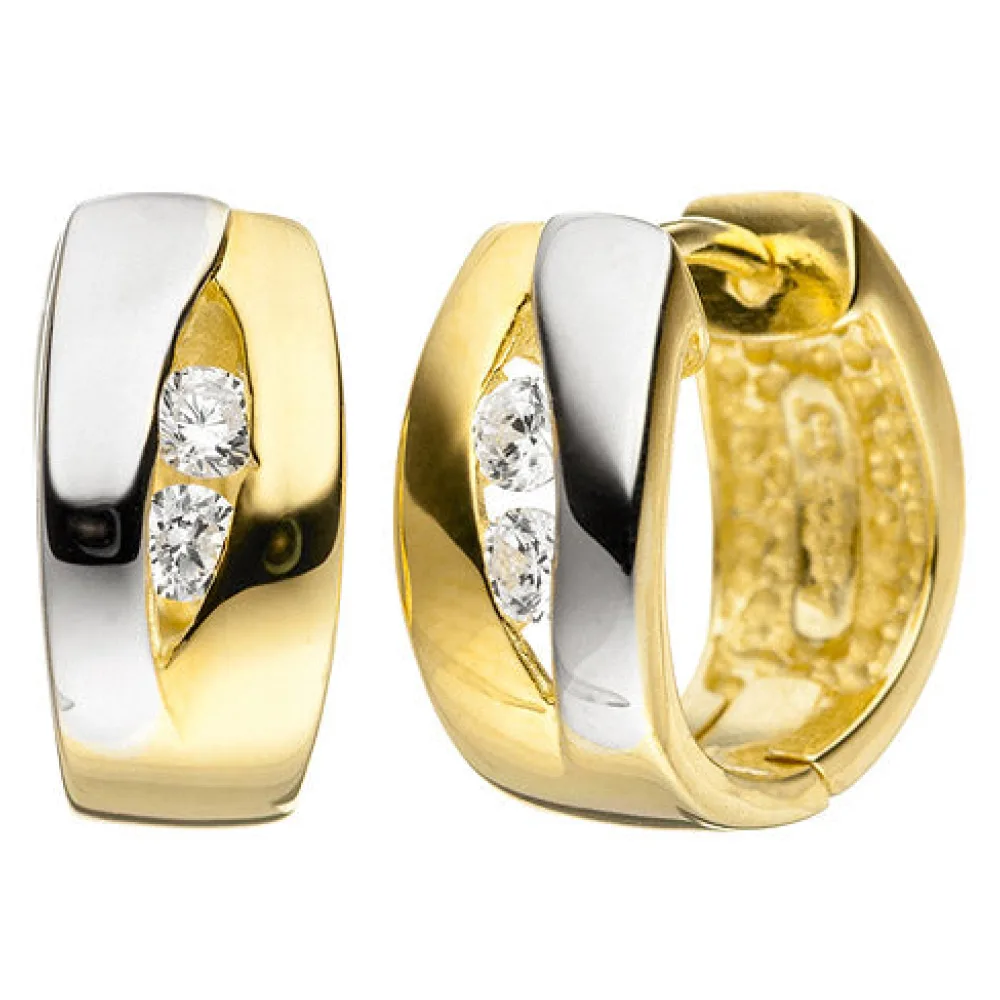 Creolen 925 Sterling Silber bicolor vergoldet 4 Zirkonia Ohrringe