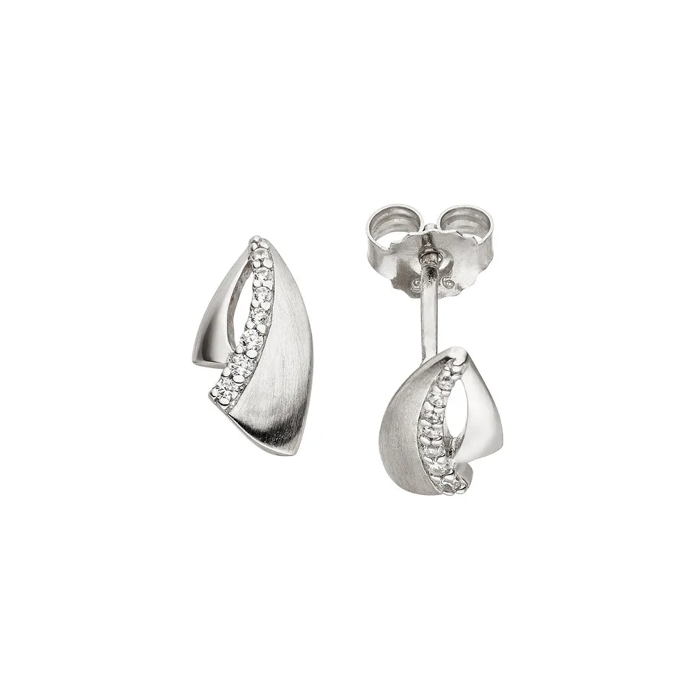 Ohrstecker 925 Sterling Silber matt 14 Zirkonia Ohrringe Silberohrringe