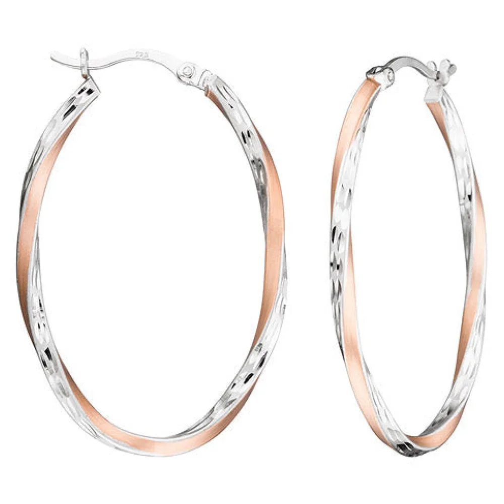 Creolen 925 Sterling Silber bicolor vergoldet mattiert Ohrringe