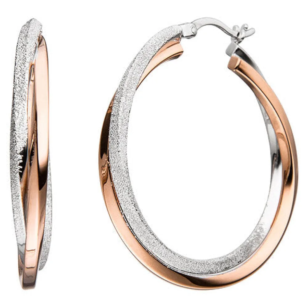 Creolen 925 Sterling Silber bicolor vergoldet mit Struktur Ohrringe