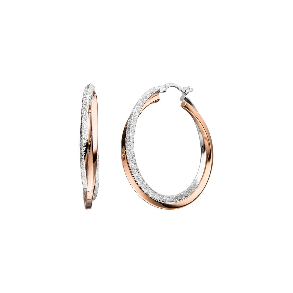 Creolen 925 Sterling Silber bicolor vergoldet mit Struktur Ohrringe