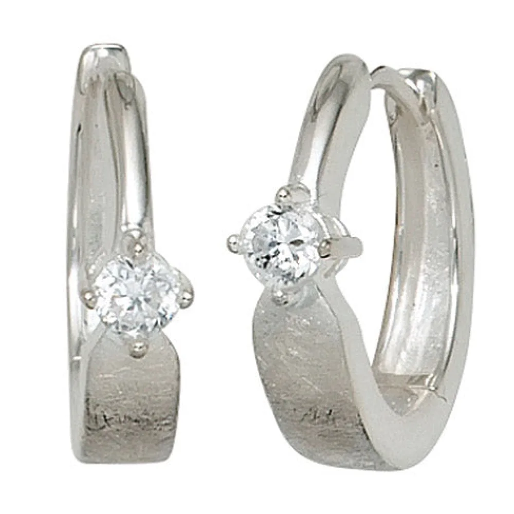 Creolen 925 Sterling Silber eismatt 2 Zirkonia Ohrringe Silbercreolen