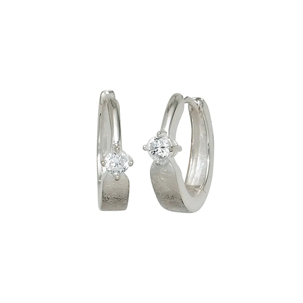Creolen 925 Sterling Silber eismatt 2 Zirkonia Ohrringe Silbercreolen